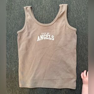 Obsessive Love women’s high quality City of Angels Graphic Tank Taupe Large